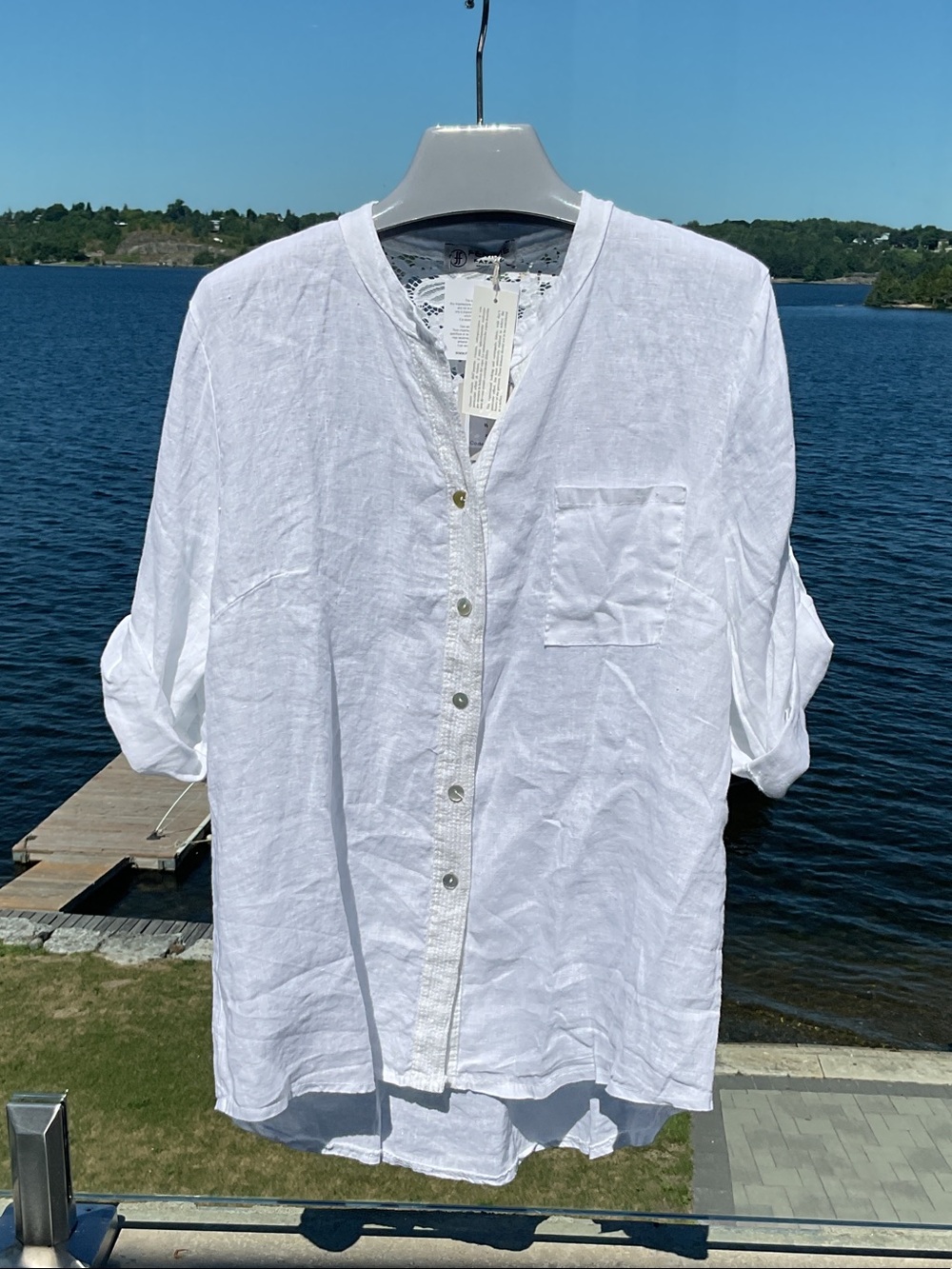 White womens Linen Button-Up Shirt